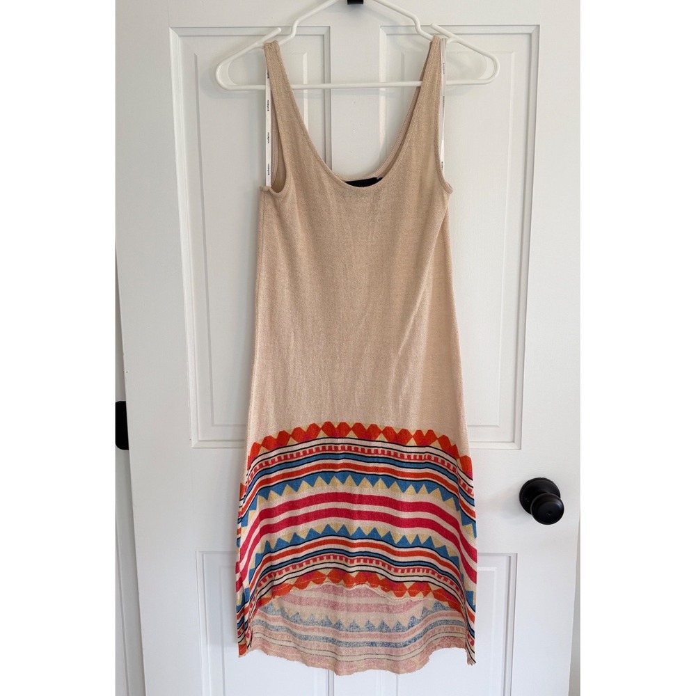 MinkPink Knit Tank Dress Boho Geometric Print Beige Size Small
